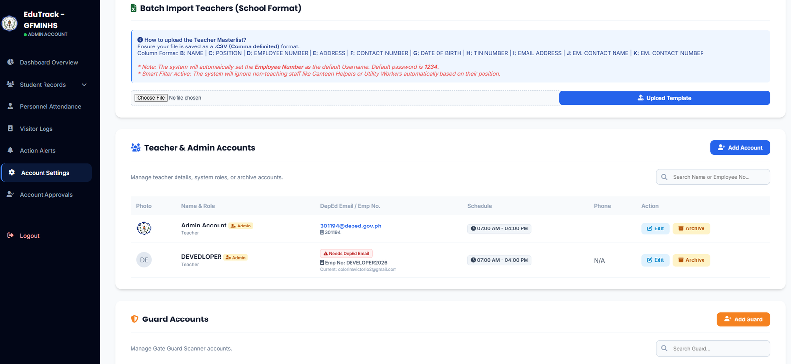 EduTrack-ph Account Settings Part 2