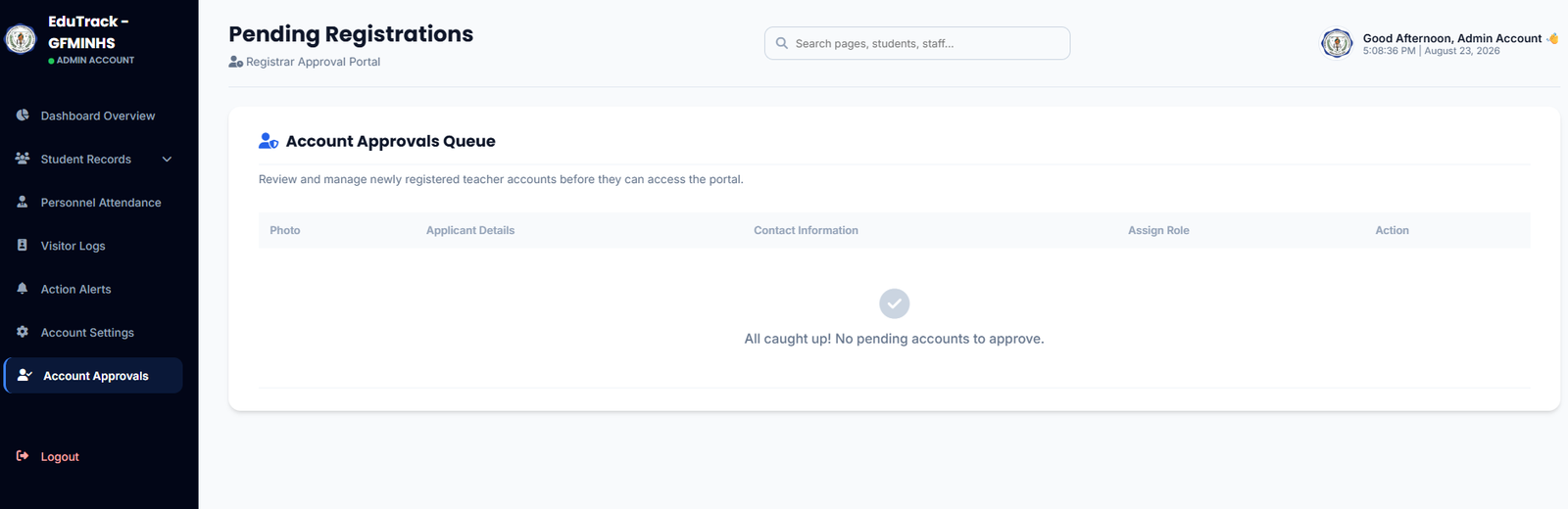 EduTrack-ph Account Approvals Queue