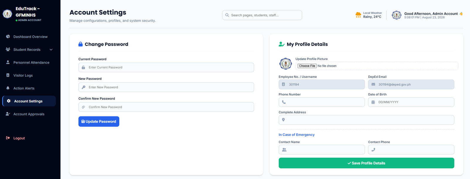 EduTrack-ph Account Settings Part 1
