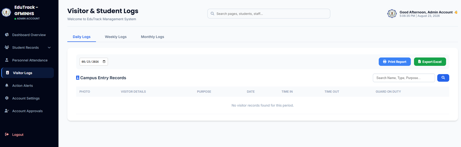 EduTrack-ph Smart Logbook Modal